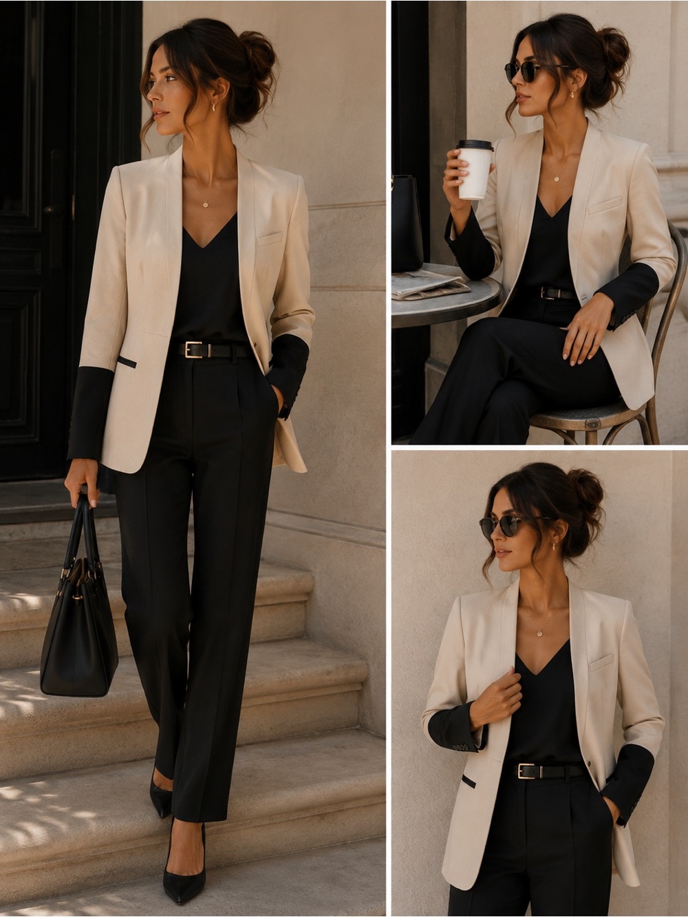 DKNY Cream Blazer with Black Sleeve Panels